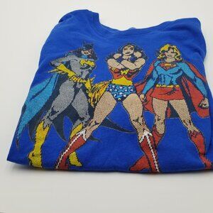 Batgirl, Wonder Woman, Supergirl Bright Super Heroes Blue T-Shirt Unisex Size XL